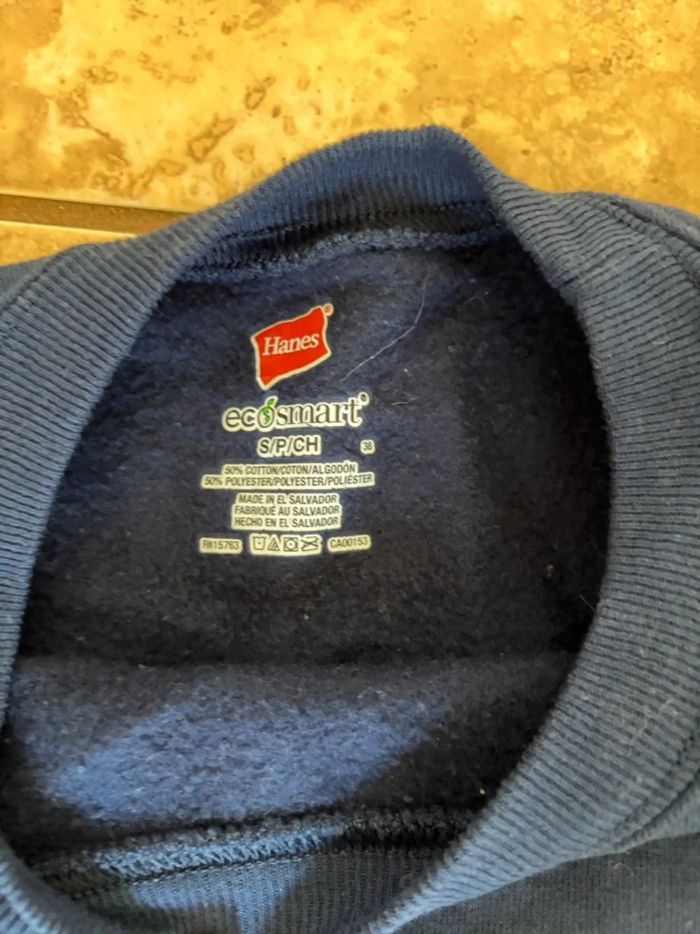 Hanes Navy Crewneck Sweatshirt with Bold White Text - Picture 2 of 2